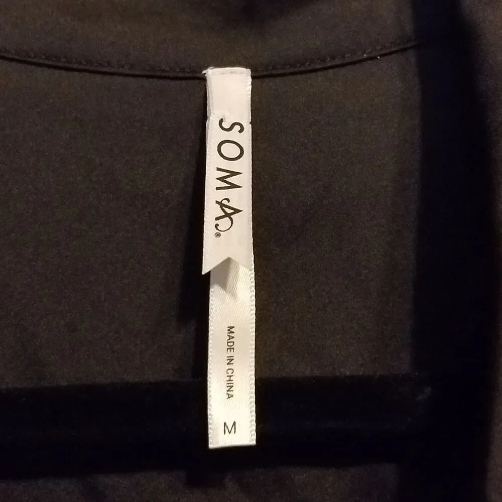 Soma M Dress Sleep Shirt Black Satin Button Front Loungewear Nightgown Classic